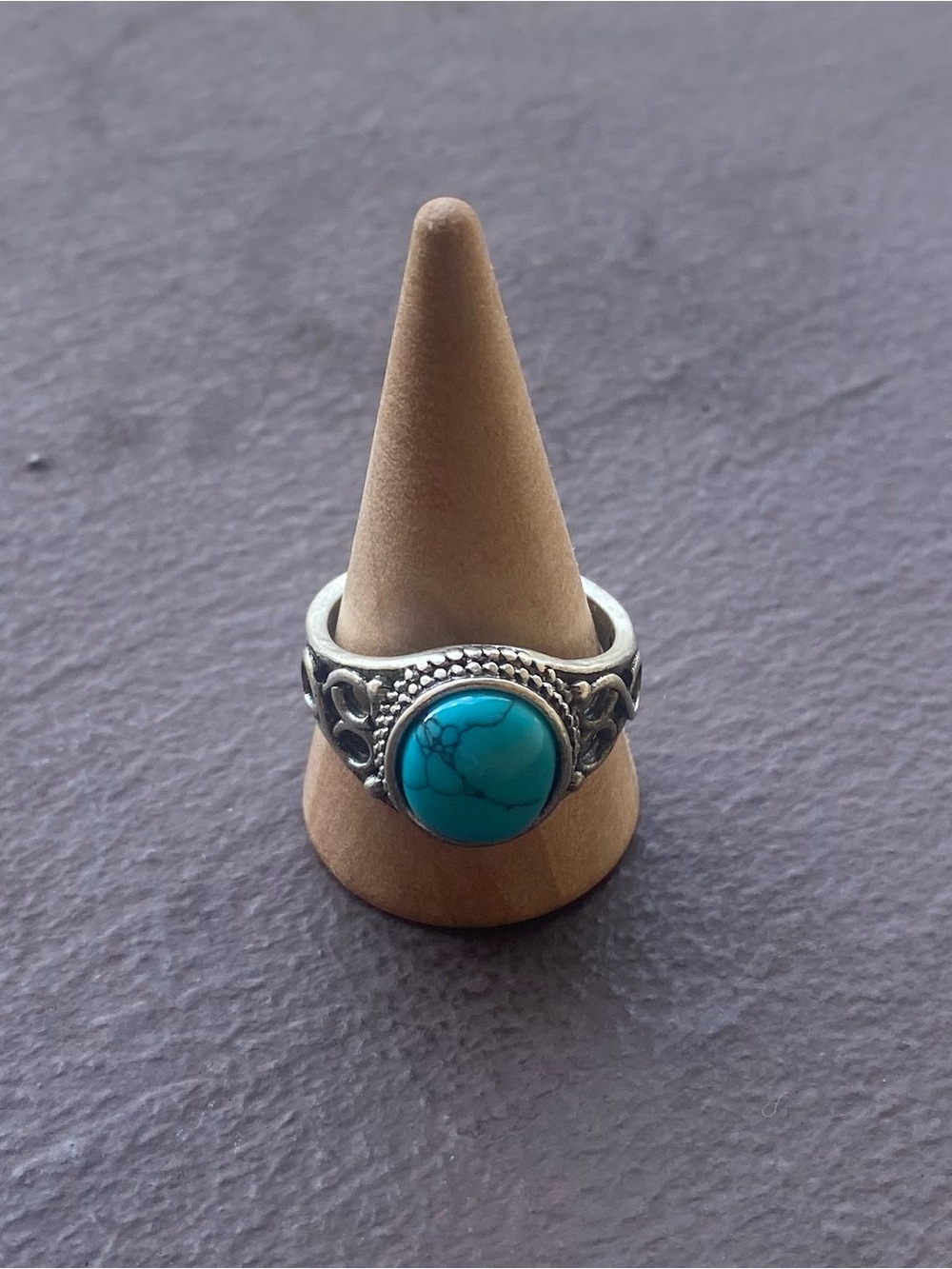 Tibetan Silver Turquoise Cabochon Oval Statement Ring Size 9.5 - Picture 5 of 6